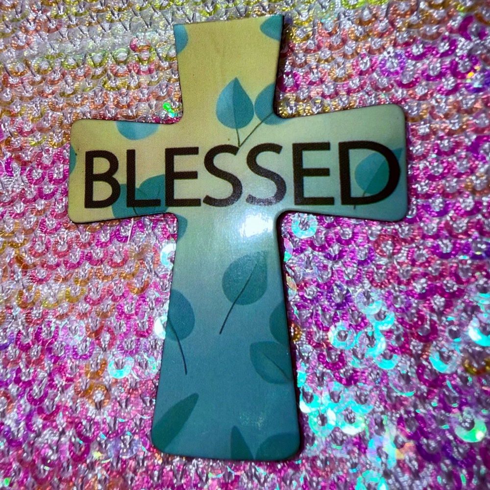 BLESSED Green Leaves Yellow Nature Cross Magnet